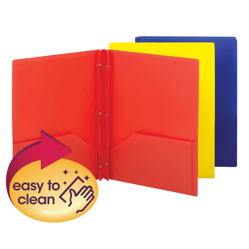 Smead Poly Two-Pocket Folder, Three-Hole Punch Prong Fasteners, Letter Size, Assorted Colors, 3 per Pack (87738) - Image 3